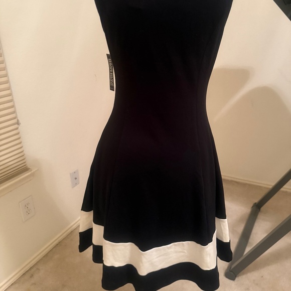 Sleeveless Black with White stripe Skater Dress - Picture 2 of 2